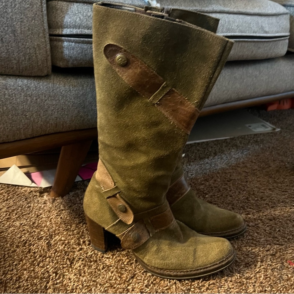 Y2K Destroy Slouchy Suede Olive Boots Rare Vintage